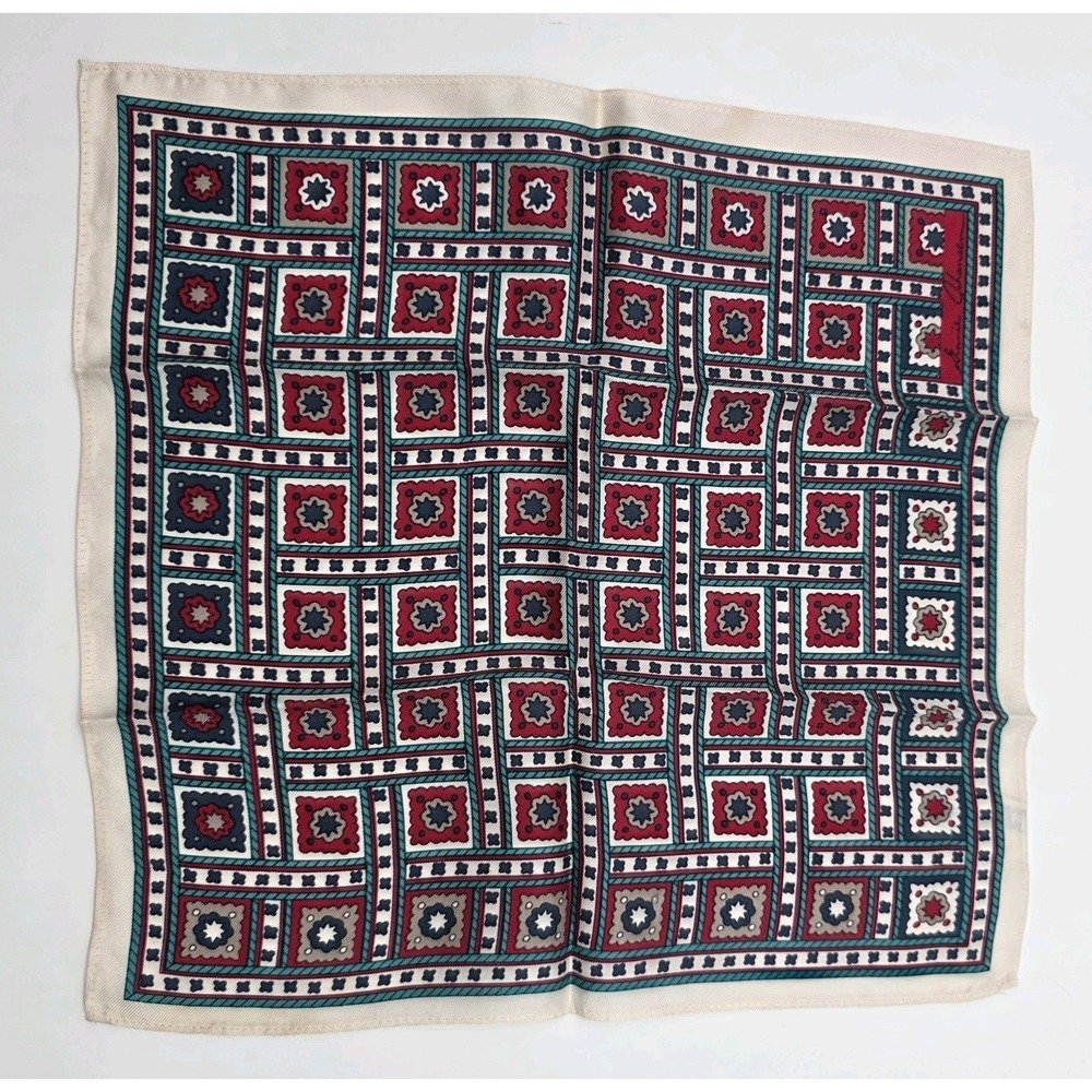 Ginnie Johansen Silk Chiffon‎ Scarf Hand Rolled Geometric Lovely Vintage Classic